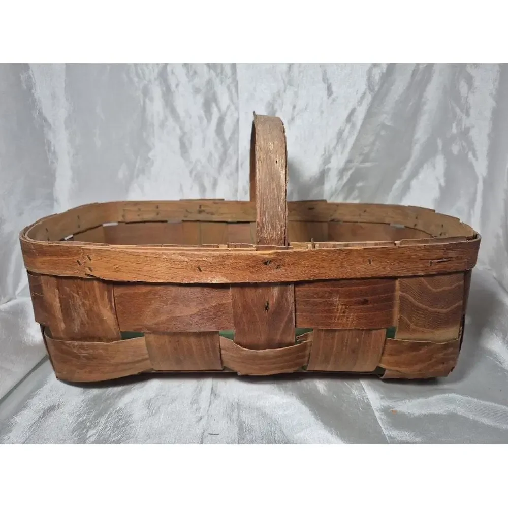 Antique Woven Wood Splint Gathering/Fruit/Market Basket With Handle 9